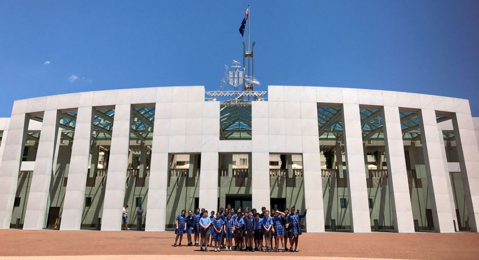 Year 6 Holy Trinity Granville students outside of Parliment House, Canberra.