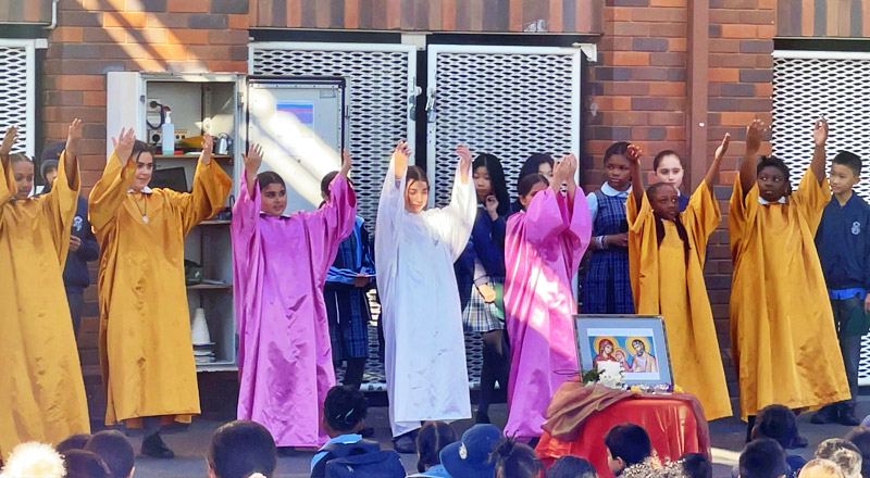 Holy Trinity Catholic Primary School Granville students celebrating mass