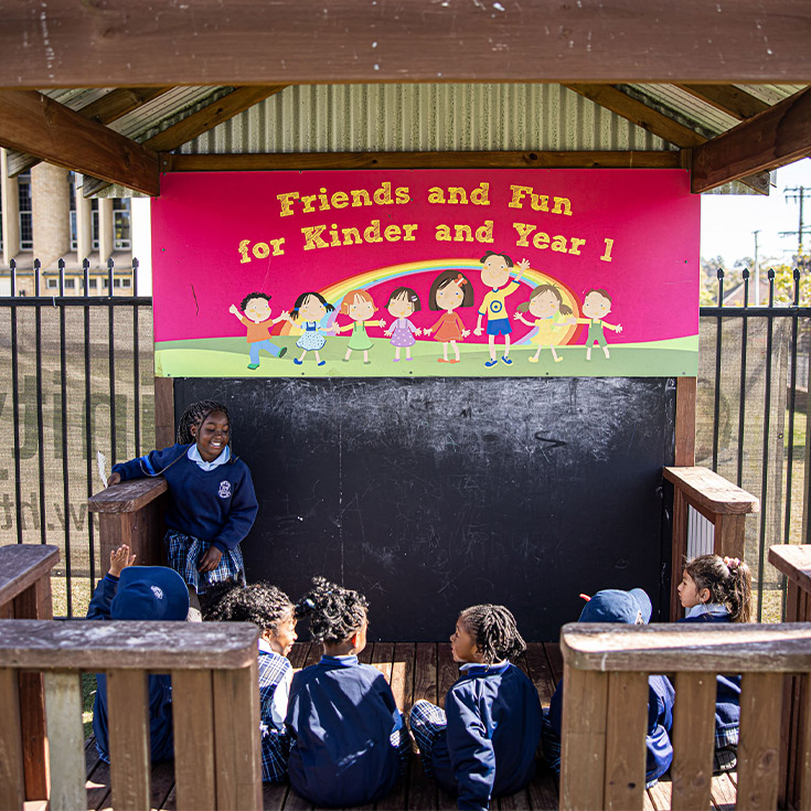 Holy Trinity Catholic Primary School Granville students in cubby house